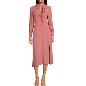 TED BAKER LONDON FAITHIY ASYMMETRIC RUFFLE MIDI DRESS